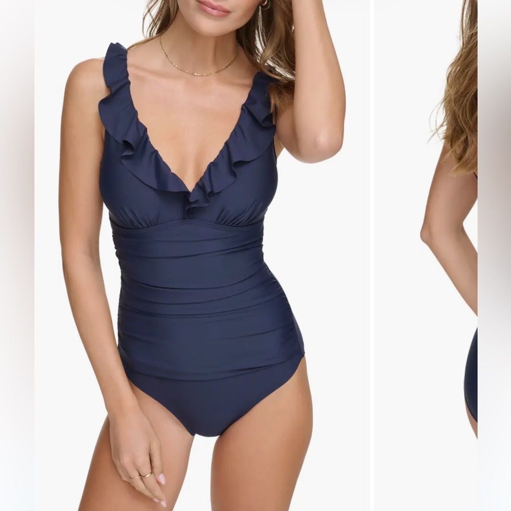DKNY • Navy Ruffled One-Piece Swimsuit NEW